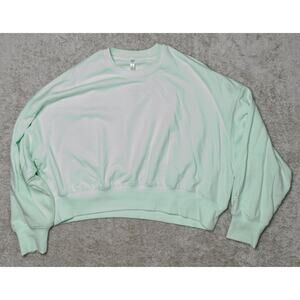 Fabletics Everyday Terry Neon Green Cropped Crewneck Sweatshirt Womens Size L
